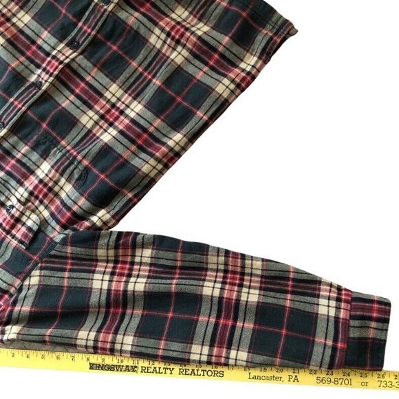 LL Bean Flannel Shacket Mens M Olive Plaid Fleece Lined Button Up Shirt Jacket - Picture 10 of 12